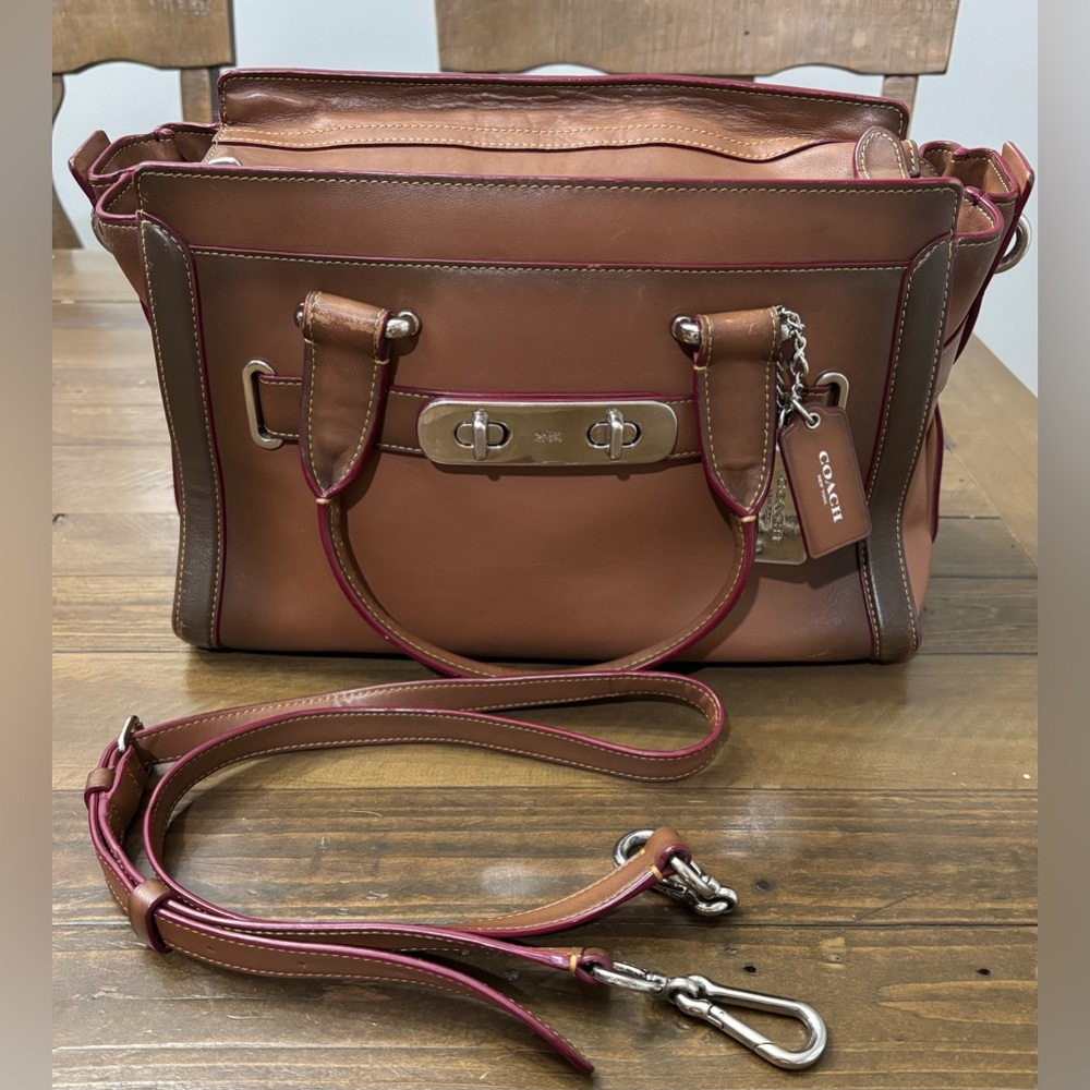 Coach Swagger 27 Carryall Satchel in Burnished Leather with Crossbody Strap
